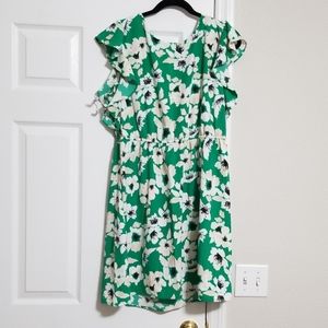 Green and cream floral dress